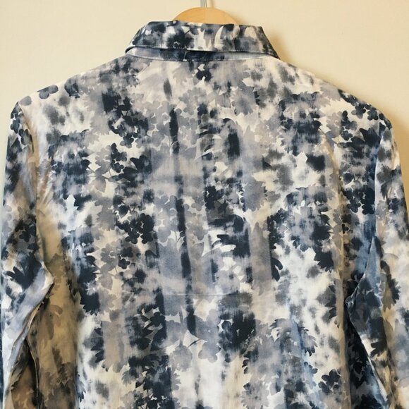 Coco Y Club White and Blue Floral Tie Dye Print Rayon Button Down Shirt - Picture 6 of 15